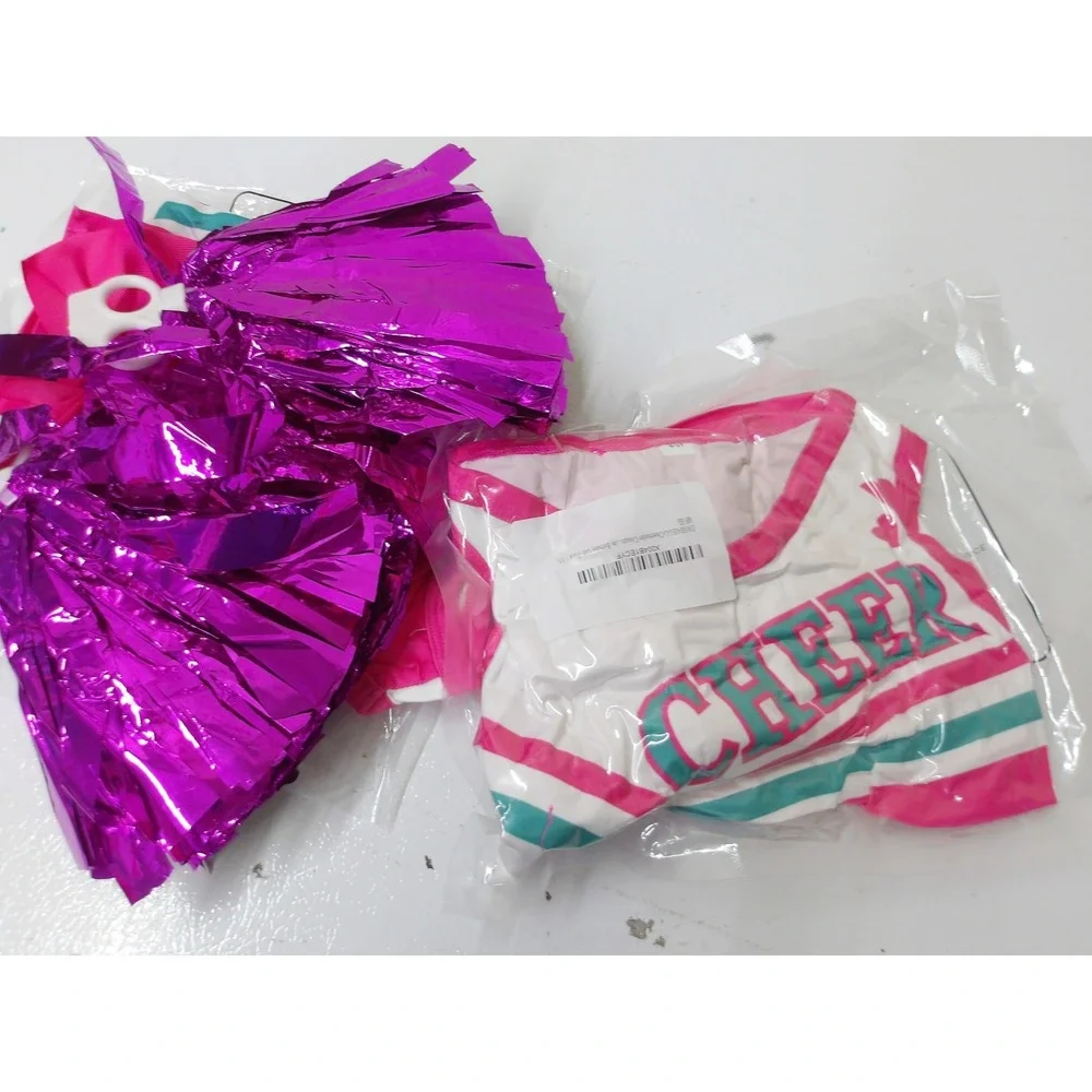 Cheerleader Costume Pink White Uniform Set‎ with Pom Poms NEW 4/5yo /#26569